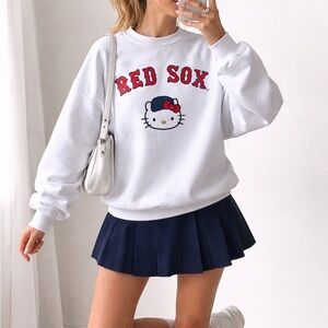Hello Kitty White Red Sox Graphic Sweatshirt - White, Red, Navy